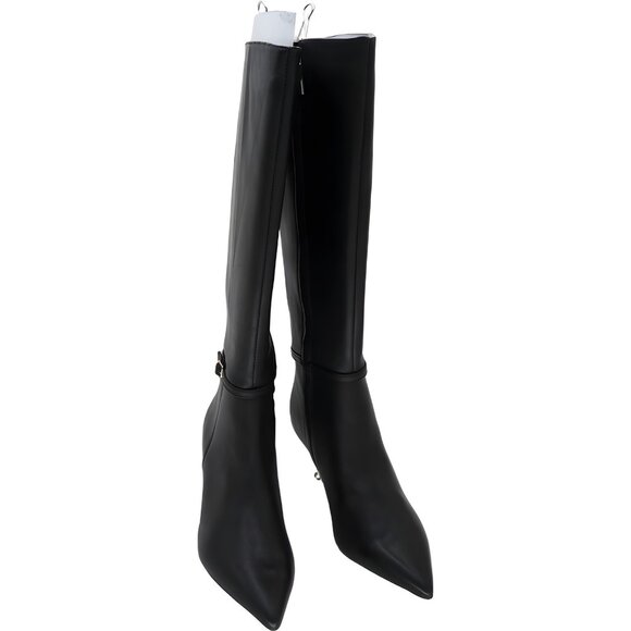 Kenneth Cole Utah pointed toe knee-high leather boots black stiletto 7 - Picture 1 of 6